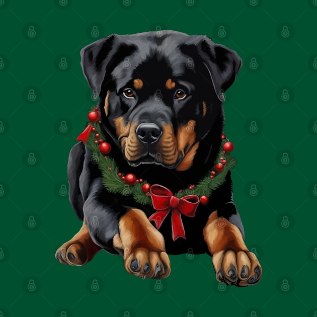 Xmas Rottweiler Dog Christmas With Garland Collar by taiche