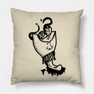 Tongue out eyes going for a ride - black line art - tattoo ste Pillow