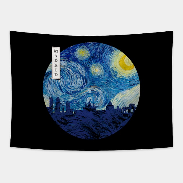 Madrid Van Gogh Starry Night Circle Tapestry by Ferrazi