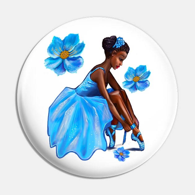 Dance Ballet blue flowers Queen Black is beautiful African American Ballerina Dancer Dancing Pin by Artonmytee