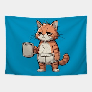 morning cat with coffee Tapestry
