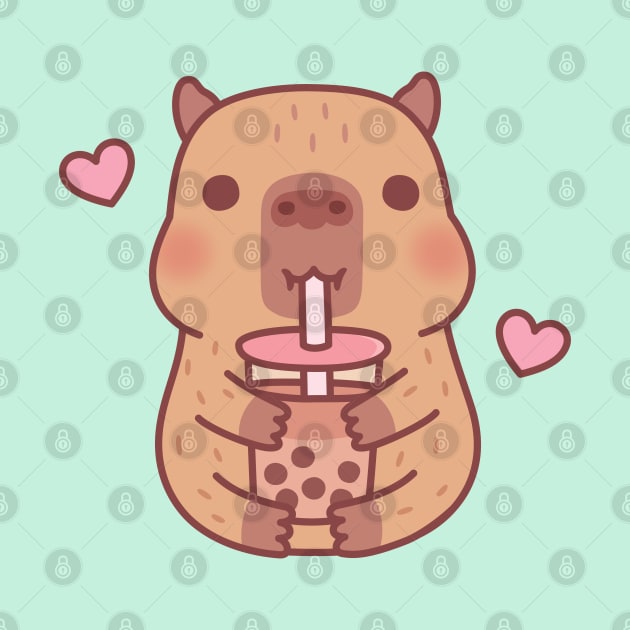 Cute Little Capybara Loves Bubble Tea by rustydoodle