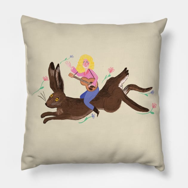 Dolly Parton riding a hare Pillow by LISADEVRIESE