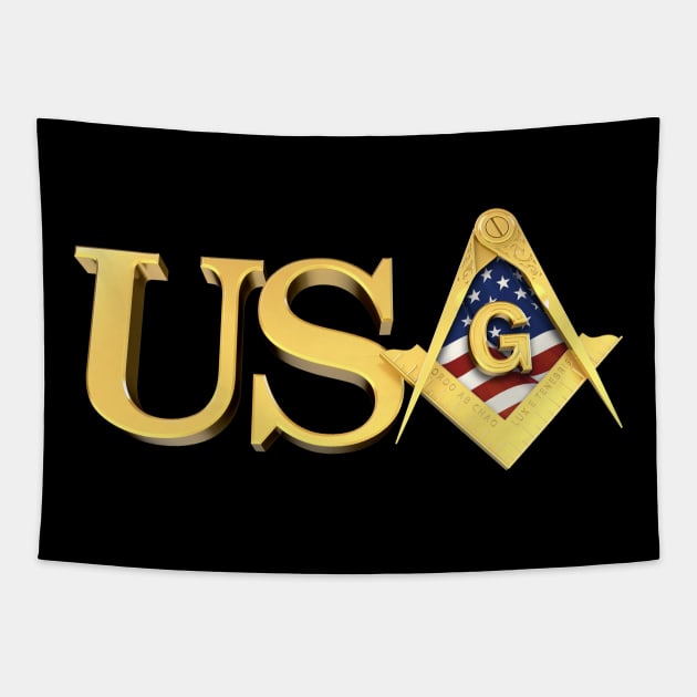 American USA Flag Square & Compass Masonic Freemason Tapestry by Master Mason Made