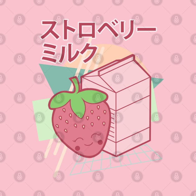 Kawaii Strawberry Milk Japanese 90s Retro Style by Jay Diloy