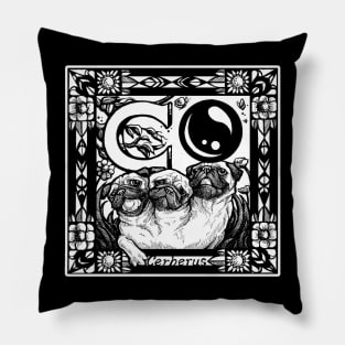 Pug Dog Cerberus - White Outlined Version Pillow