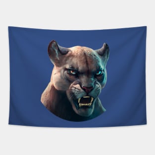 Angry Cougar Head Tapestry