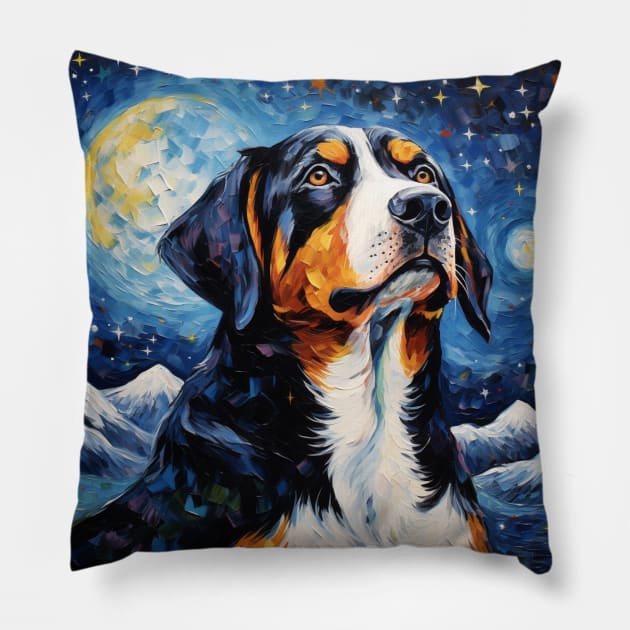 Greater Swiss Mountain Dog Starry Night Pillow by NatashaCuteShop