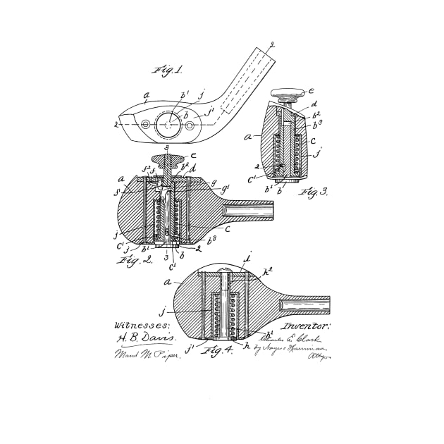 Golf Club Vintage Patent Hand Drawing by TheYoungDesigns