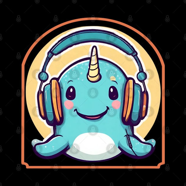 Narwhal with headphones by Ilustradamus