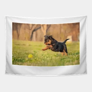 Playful Rottweiler Puppy Digital Painting Tapestry