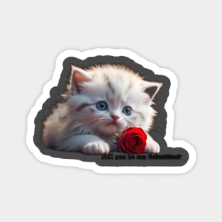 White kitty Valentine with red rose. AI generated image Magnet