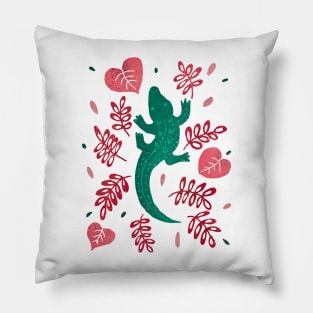 Green crocodile and red leaves Pillow