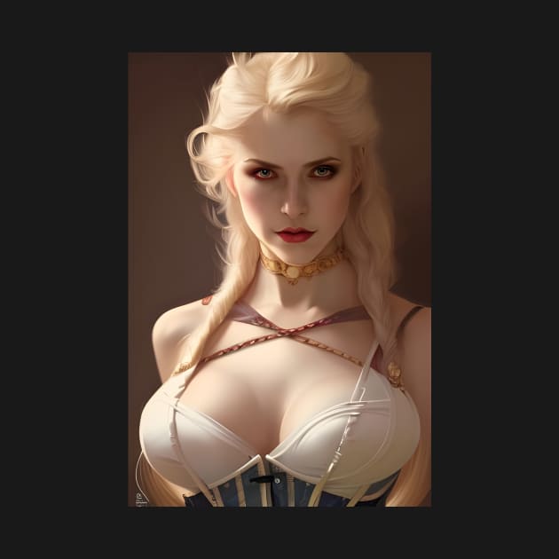 Sexy Blonde Vampire in Corset with Gold Choker by PrancingPeekees