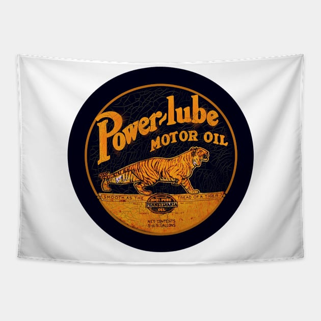 Vintage_Power_Lube_Motor_Oil_Garage_Sign Tapestry by MotorManiac