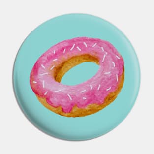 Watercolor donut - pink on blue background Pin