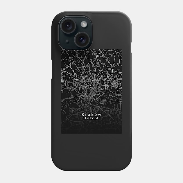 Krakow Poland City Map dark Phone Case by Robin-Niemczyk