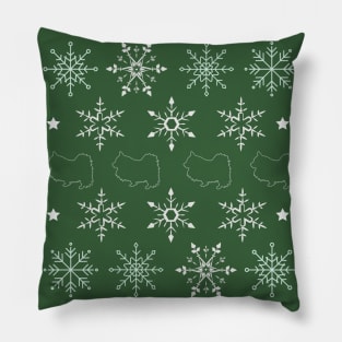 Green Christmas Print with Dogs Pillow