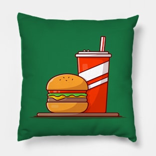 Burger And Soda Cartoon Vector Icon Illustration (7) Pillow