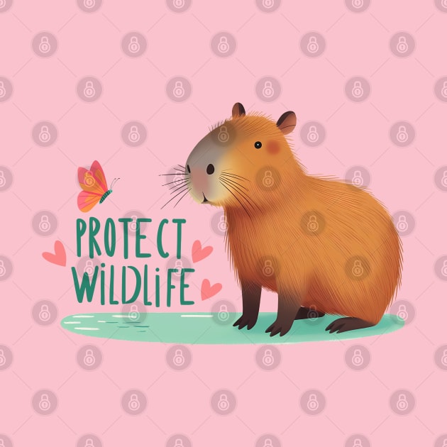 Protect Wildlife - Capybara with butterfly by PrintSoulDesigns