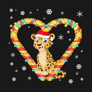 Cute Leopard Candy Cane Heart Funny Christmas Light Gift T-Shirt