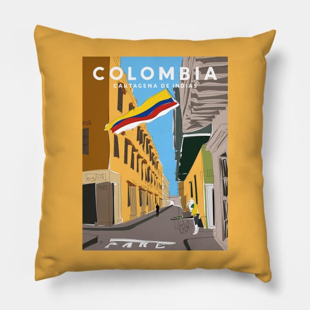 Cartagena de Indias, Colombia Travel Poster Pillow by lymancreativeco