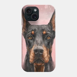 Painting of a Gorgeous Black and Gold Doberman on Pink Background Phone Case