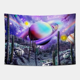 Trippy Cactus In Space Tapestry