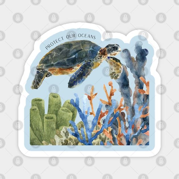 Protect our Oceans: Sea Turtle Magnet by Print Lilac