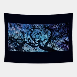 Impressionist Silhouette Trees in Blue Moonlight Tapestry