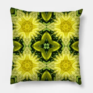Mandala Kaleidoscope in Yellow and Green Pillow