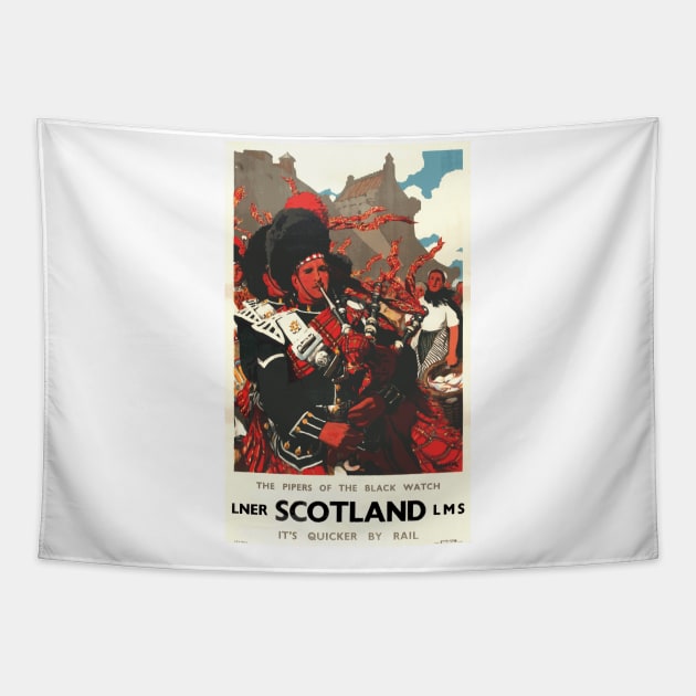 The Pipers of the Black Watch, Scotland - Vintage Travel Poster Design Tapestry by Naves