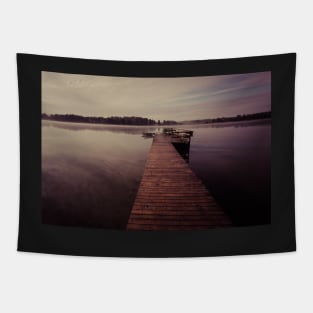 Wooden jetty on the lake at night Tapestry