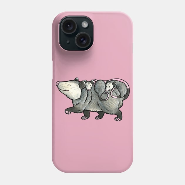 Opossum with babies Phone Case by animalartbyjess