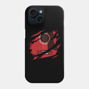 Ripped Acoustic Guitar Red Color Phone Case