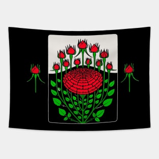 BLACK WHITE RED ROSES GREEN LEAVES ND ROSEBUDS Art Nouveau Floral Tapestry