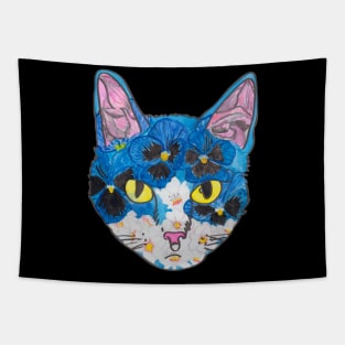 Blue floral kitty Tapestry