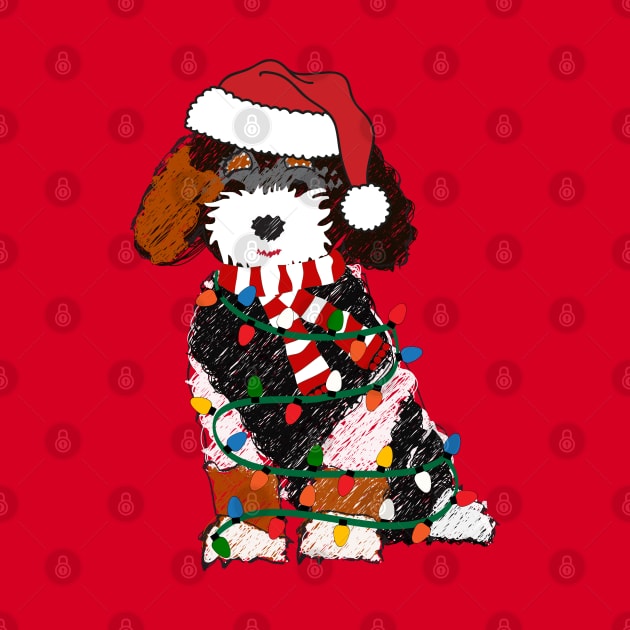 Bernedoodle Decorated With Christmas Lights by EMR_Designs