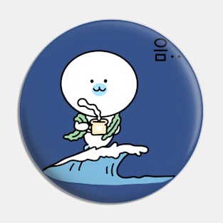 Seal with coffee on a wave Pin