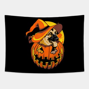 Funny German Shepherd Witch Hat Pumpkin Halloween Tapestry