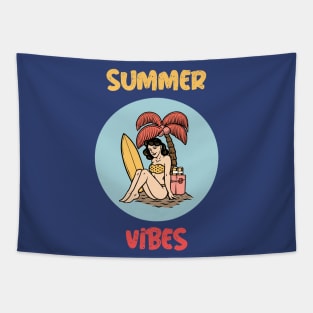 Summer Vibes Positive Quote Surfer Girl Gift Tapestry