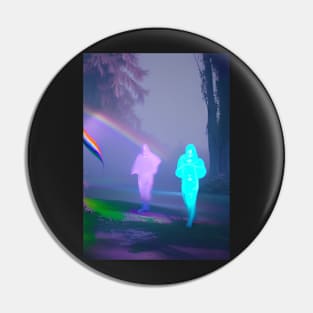 2 GHOSTS WALKING UNDER HALLOWEEN RAINBOW Pin