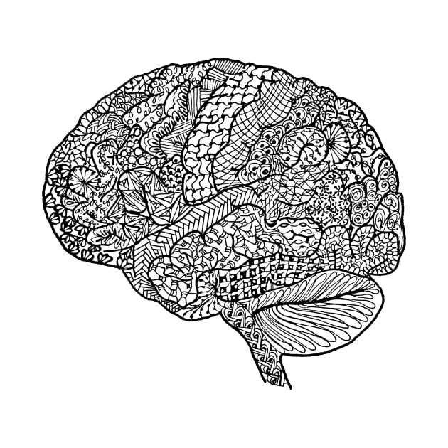Scientific Brain Line Drawing (Black and White) by littlecurlew