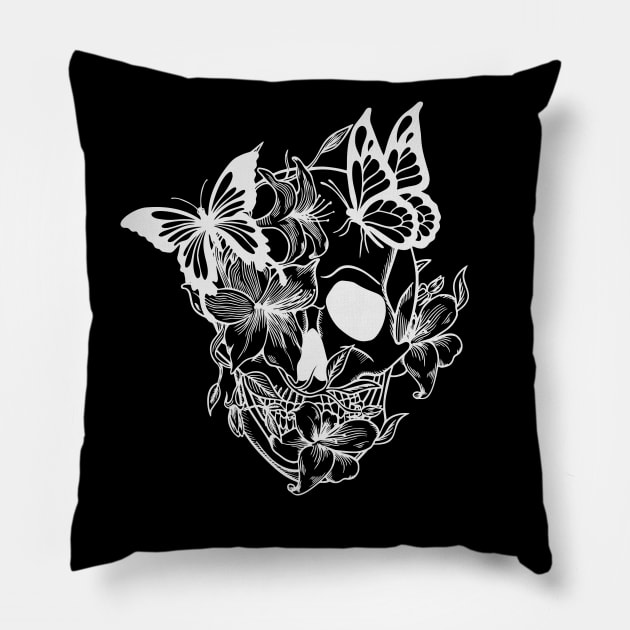 Skull with butterflies and lilies. Cool Hippie Skulls Pillow by alcoshirts