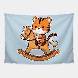 Cute tiger ride rocking horse Tapestry