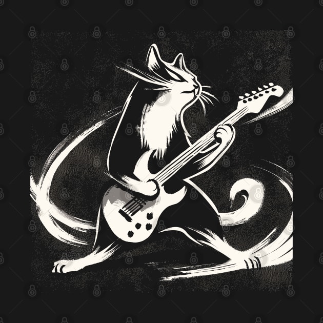 Electric Guitar Cat Rock Music Japan Style Funny Cat by KsuAnn