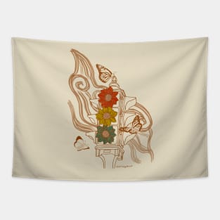 Retro Surreal Traffic Light with Daisies and Butterflies Tapestry