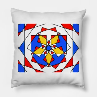 Star Quilt Composition in Red, Blue and Gold Pillow