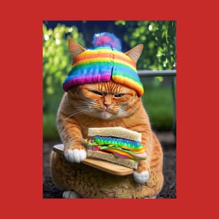 Orange Cat with Rainbow Hat T-Shirt