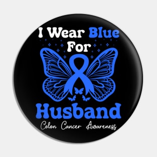 I Wear Blue For My Husband Butterfly Colon Cancer Pin